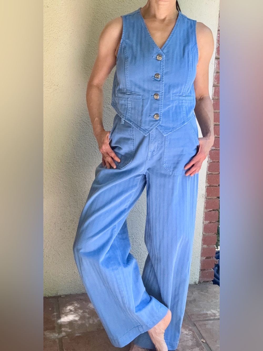 Old Navy Cornflower Blue Wide Leg Pants And Matching Vest, Size Small